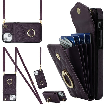 Rhombic Texture Card Bag Phone Case with Long Lanyard