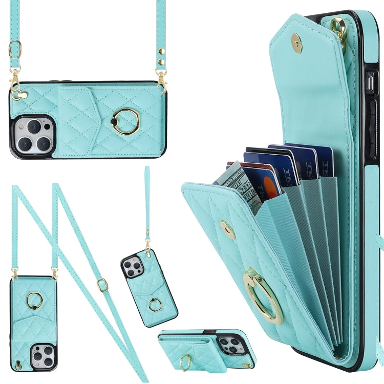 Rhombic Texture Card Bag Phone Case with Long Lanyard