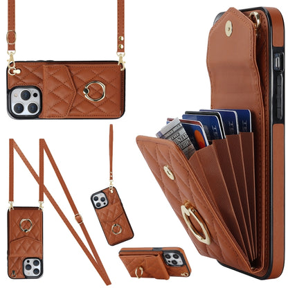 Rhombic Texture Card Bag Phone Case with Long Lanyard