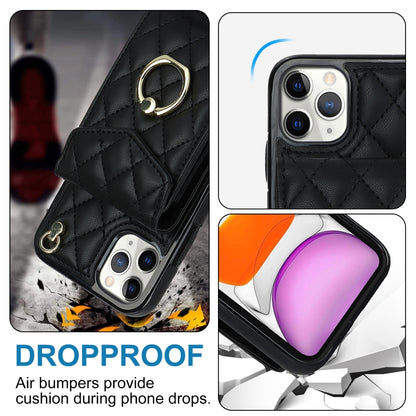 Rhombic Texture Card Bag Phone Case with Long Lanyard