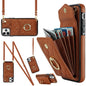 Rhombic Texture Card Bag Phone Case with Long Lanyard