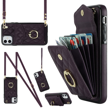 Rhombic Texture Card Bag Phone Case with Long Lanyard