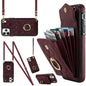Rhombic Texture Card Bag Phone Case with Long Lanyard