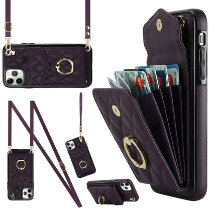 Rhombic Texture Card Bag Phone Case with Long Lanyard