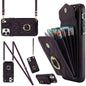 Rhombic Texture Card Bag Phone Case with Long Lanyard