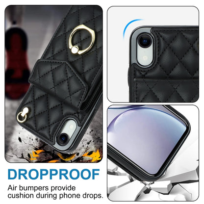 Rhombic Texture Card Bag Phone Case with Long Lanyard