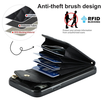 Rhombic Texture Card Bag Phone Case with Long Lanyard