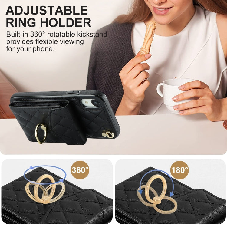 Rhombic Texture Card Bag Phone Case with Long Lanyard