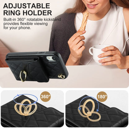 Rhombic Texture Card Bag Phone Case with Long Lanyard