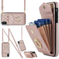 Rhombic Texture Card Bag Phone Case with Long Lanyard