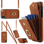 Rhombic Texture Card Bag Phone Case with Long Lanyard