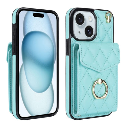 Rhombic Texture Card Bag Phone Case with Long Lanyard