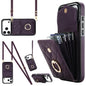 Rhombic Texture Card Bag Phone Case with Long Lanyard