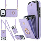 Rhombic Texture Card Bag Phone Case with Long Lanyard