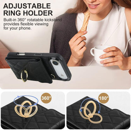 Rhombic Texture Card Bag Phone Case with Long Lanyard