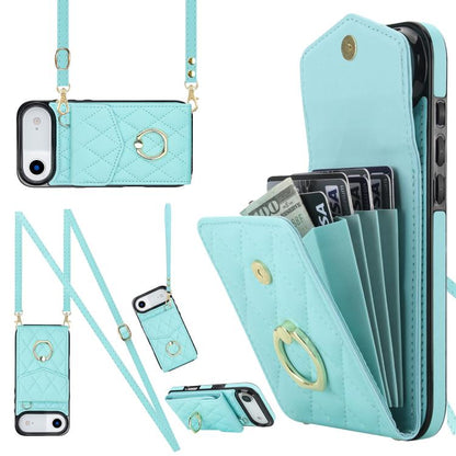Rhombic Texture Card Bag Phone Case with Long Lanyard