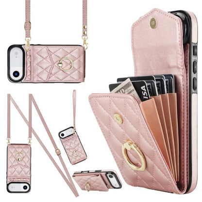 Rhombic Texture Card Bag Phone Case with Long Lanyard
