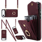Rhombic Texture Card Bag Phone Case with Long Lanyard