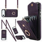 Rhombic Texture Card Bag Phone Case with Long Lanyard
