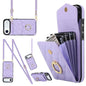 Rhombic Texture Card Bag Phone Case with Long Lanyard