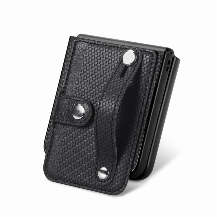 Carbon Fiber Wristband Wallet Back Phone Case, For Samsung Galaxy Z Flip5