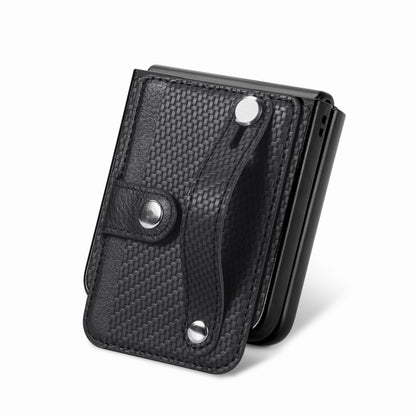 Carbon Fiber Wristband Wallet Back Phone Case, For Samsung Galaxy Z Flip5