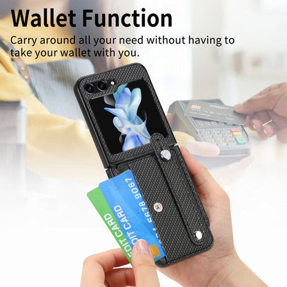 Carbon Fiber Wristband Wallet Back Phone Case, For Samsung Galaxy Z Flip5