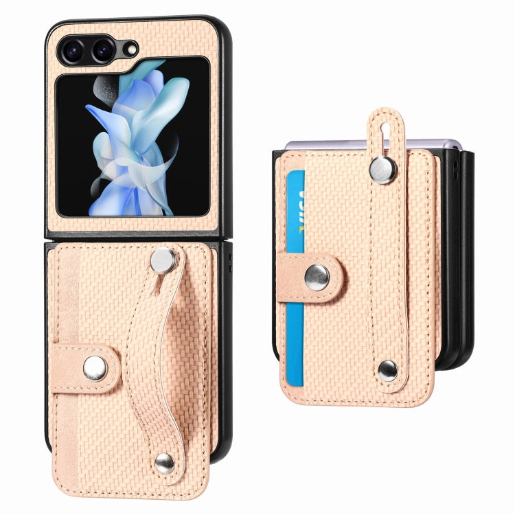 Carbon Fiber Wristband Wallet Back Phone Case, For Samsung Galaxy Z Flip5