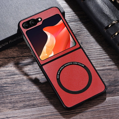 Magsafe Magnetic Ring Leather Texture Phone Case, For Samsung Galaxy Z Flip6 / Flip7 FE, For Samsung Galaxy Z Flip5