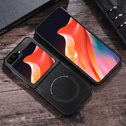 Magsafe Magnetic Ring Leather Texture Phone Case, For Samsung Galaxy Z Flip6 / Flip7 FE, For Samsung Galaxy Z Flip5