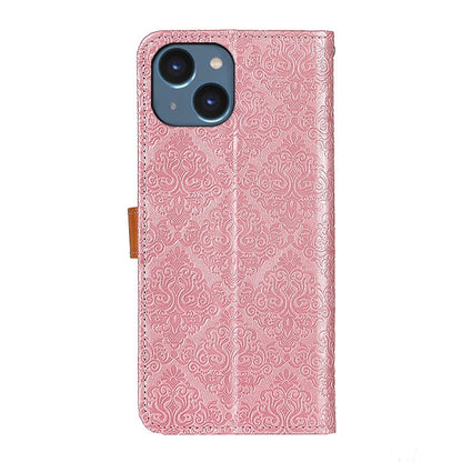 European Floral Embossed Leather Phone Case, For iPhone 15