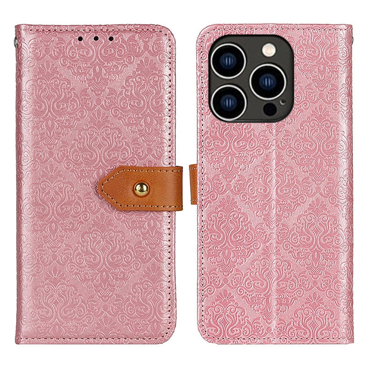 European Floral Embossed Leather Phone Case, For iPhone 16e / 17e, For iPhone 16 Pro Max, For iPhone 16 Pro, For iPhone 16 Plus, For iPhone 16, For iPhone 15 Pro Max, For iPhone 15 Pro, For iPhone 15 Plus
