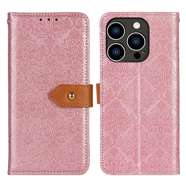 European Floral Embossed Leather Phone Case