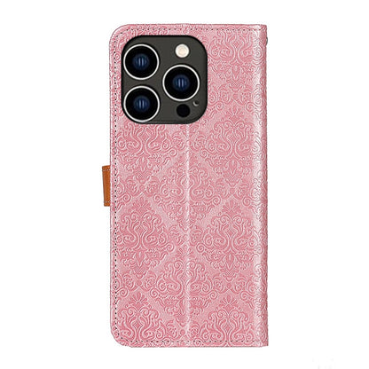 European Floral Embossed Leather Phone Case, For iPhone 16 Pro Max, For iPhone 16 Pro, For iPhone 16 Plus, For iPhone 16, iPhone 16e, For iPhone 15 Pro Max, For iPhone 15 Pro, For iPhone 15 Plus
