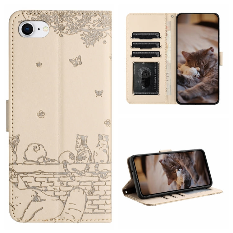 Cat Embossing Pattern Leather Phone Case with Lanyard, For iPhone 14 Pro Max, For iPhone 7 / 8 / SE 2020 / SE 2022, For iPhone 13 Pro Max, For iPhone 13 Pro