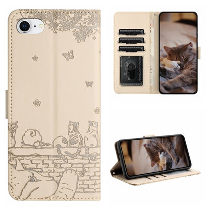 Cat Embossing Pattern Leather Phone Case with Lanyard, For iPhone 14 Pro Max, For iPhone 7 / 8 / SE 2020 / SE 2022, For iPhone 13 Pro Max, For iPhone 13 Pro