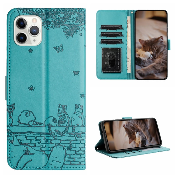 Cat Embossing Pattern Leather Phone Case with Lanyard, For iPhone 12 mini, For iPhone 11 Pro Max, For iPhone 11, For iPhone 11 Pro