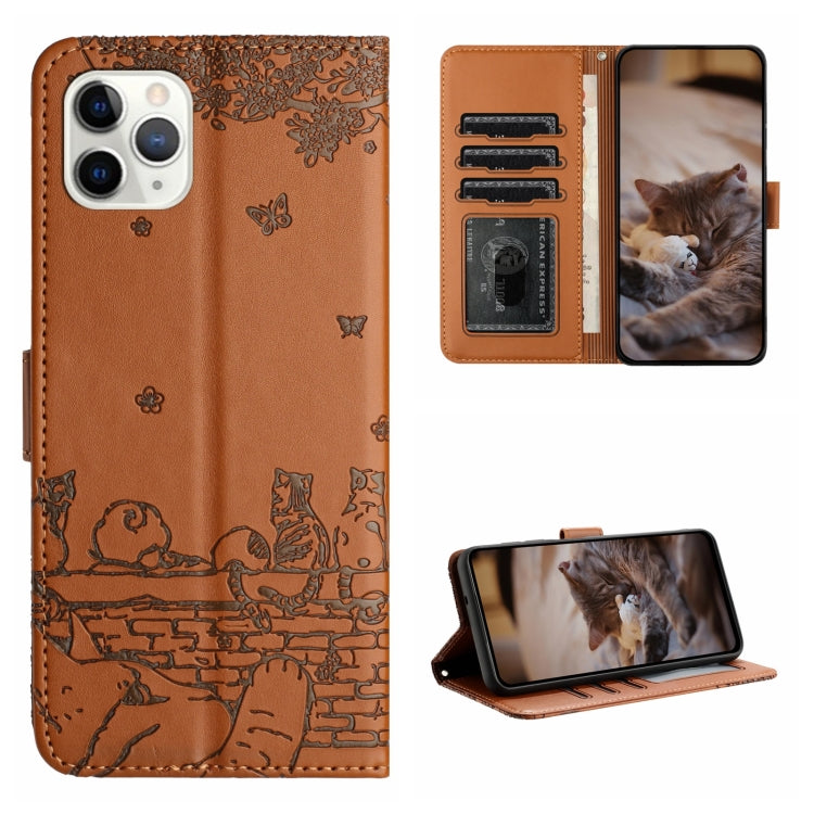 Cat Embossing Pattern Leather Phone Case with Lanyard, For iPhone 12 mini, For iPhone 11 Pro Max, For iPhone 11, For iPhone 11 Pro