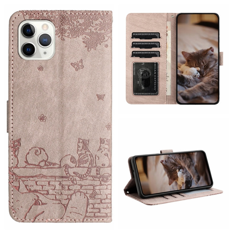 Cat Embossing Pattern Leather Phone Case with Lanyard, For iPhone 12 mini, For iPhone 11 Pro Max, For iPhone 11, For iPhone 11 Pro