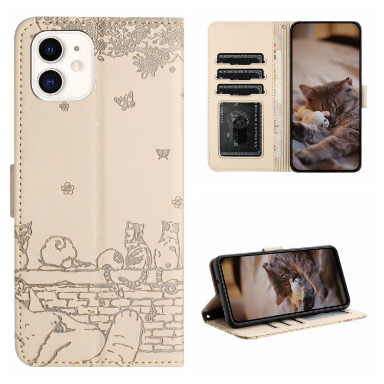 Cat Embossing Pattern Leather Phone Case with Lanyard, For iPhone 12 mini, For iPhone 11 Pro Max, For iPhone 11, For iPhone 11 Pro