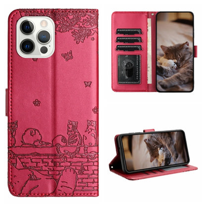 Cat Embossing Pattern Leather Phone Case with Lanyard, For iPhone 13, For iPhone 13 mini, For iPhone 12, For iPhone 12 Pro Max