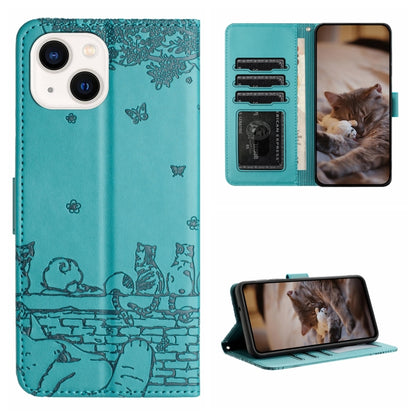 Cat Embossing Pattern Leather Phone Case with Lanyard, For iPhone 13, For iPhone 13 mini, For iPhone 12, For iPhone 12 Pro Max
