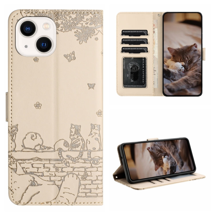 Cat Embossing Pattern Leather Phone Case with Lanyard, For iPhone 13, For iPhone 13 mini, For iPhone 12, For iPhone 12 Pro Max