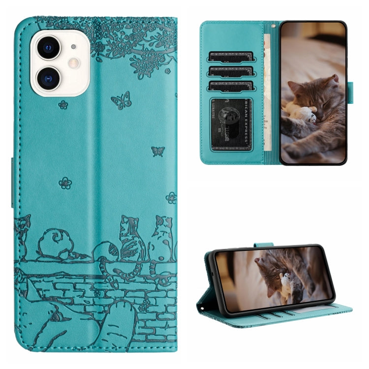Cat Embossing Pattern Leather Phone Case with Lanyard, For iPhone 12 mini, For iPhone 11 Pro Max, For iPhone 11, For iPhone 11 Pro