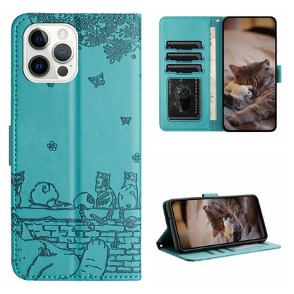 Cat Embossing Pattern Leather Phone Case with Lanyard, For iPhone 15, For iPhone 14 Plus, For iPhone 14, For iPhone 14 Pro