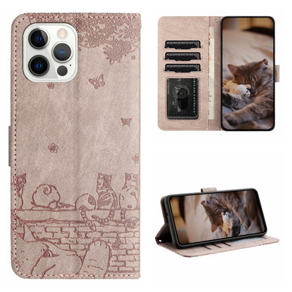 Cat Embossing Pattern Leather Phone Case with Lanyard, For iPhone 16, For iPhone 15 Pro Max, For iPhone 15 Pro, For iPhone 15 Plus