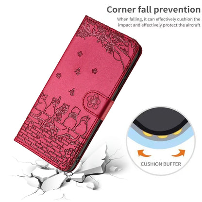 Cat Embossing Pattern Leather Phone Case with Lanyard, For iPhone 16, For iPhone 15 Pro Max, For iPhone 15 Pro, For iPhone 15 Plus