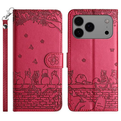 Cat Embossing Pattern Leather Phone Case with Lanyard, For iPhone 18 Pro / 17 Pro, For iPhone 18 Pro Max / 17 Pro Max, For iPhone 16e / 17e, For iPhone 17