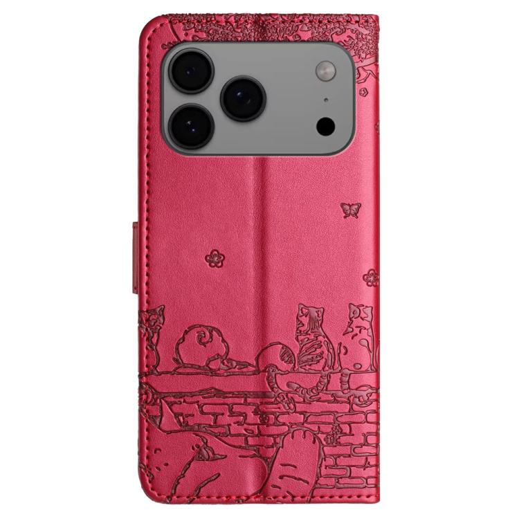 Cat Embossing Pattern Leather Phone Case with Lanyard, For iPhone 18 Pro / 17 Pro, For iPhone 18 Pro Max / 17 Pro Max, For iPhone 16e / 17e, For iPhone 17
