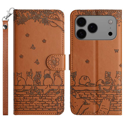 Cat Embossing Pattern Leather Phone Case with Lanyard, For iPhone 18 Pro / 17 Pro, For iPhone 18 Pro Max / 17 Pro Max, For iPhone 16e / 17e, For iPhone 17